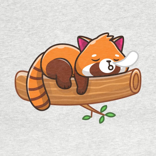 Cute Red Panda Sleeping On Wood Cartoon by Catalyst Labs